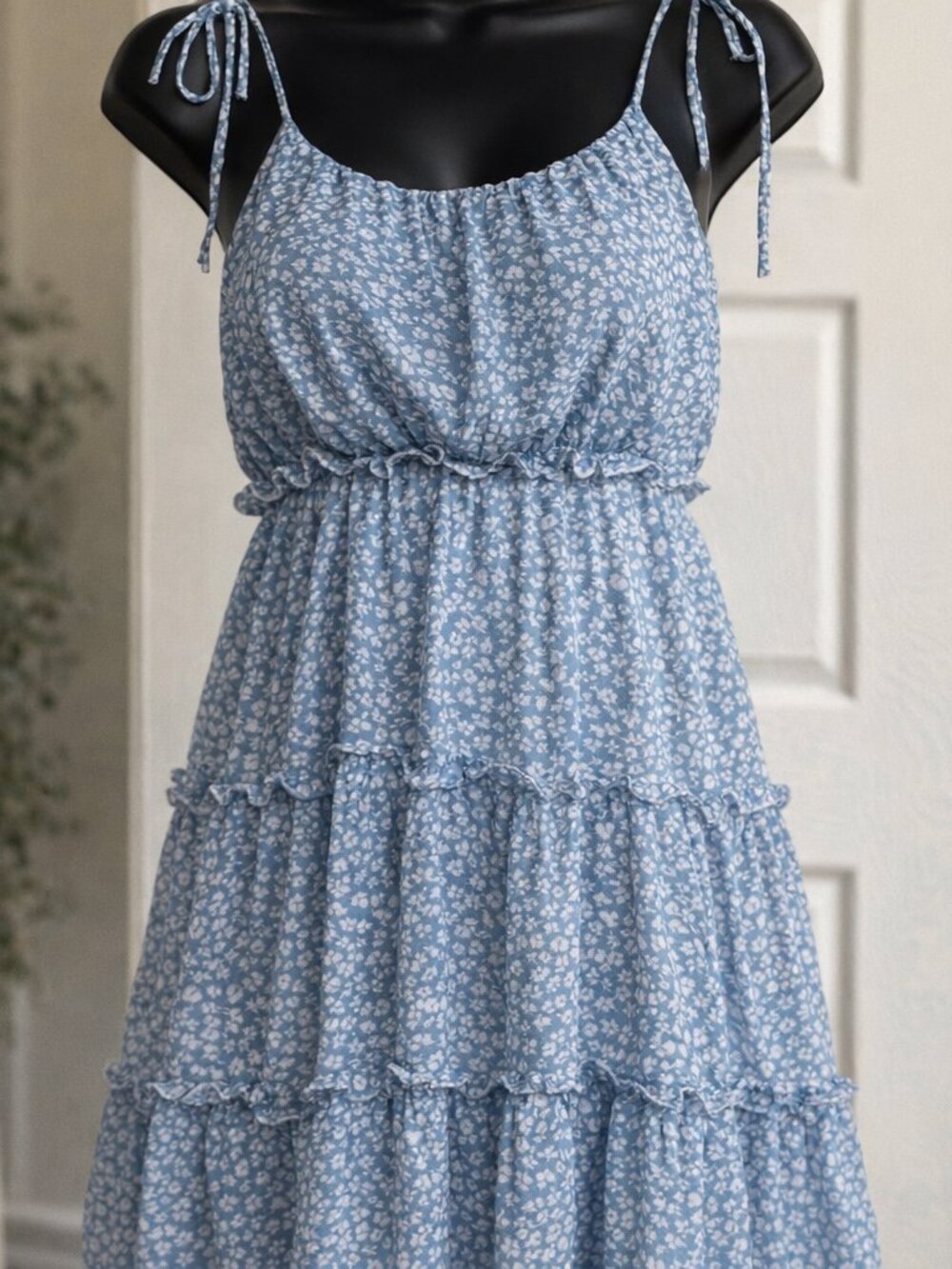 Light Blue Floral Tiered Sundress Milkmaid Cottagecore Barbiecore